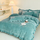 Hongdou 2025 new autumn and winter baby velvet bow patch embroidered bed cover style four-piece set light luxury elegant lace design bow patch embroidery - lake green four-piece set 1.5 bed cover style (quilt cover 200*230cm)
