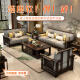 Wallinger new Chinese style solid wood sofa combination small apartment Chinese style economical living room wood plus cloth sofa modern 601 frame style 2+3+long table+square table*1+TV cabinet