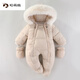 Ha Meng Deer baby jumpsuit hooded plus velvet thickened infant and toddler jumpsuit 2025 winter new style jumpsuit HY thick climbing double zipper beige 66cm 66 size recommended 0-3 months