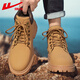 Warrior official Martin boots men's shoes spring and autumn outdoor hiking shoes retro work boots high top yellow boots men brown 40