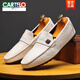 
CARTELO men's spring and autumn new Korean style trendy versatile men's casual leather shoes with one foot to drive lazy shoes 825# white 42