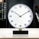 Hense Modern Simple Metal Table Clock Desktop Ornament Clock Living Room Bedroom Fashion Quartz Clock HD8098 Electroplated Silver + Black Marble Base