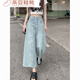 Rongxitu Hong Kong Style Design und Waschen hoher Taille Weitbein-Jeans kleines loses Temperament Retro schlanker gerade neunbeinhöfe schwarz 3888 m