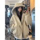 ZHUYIFAN hooded mountain carving leather jacket, men's and women's winter velvet thickened warm fur collar cotton jacket trendy brand apricot upgraded version L 110-130Jin Jin is equal to 0.5 kg