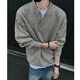 Yiran's sweater men's winter American high street Henley collar loose casual sweater for men with long-sleeved bottoming sweater Gray M Recommended 80-100Jin Jin is equal to 0.5 kg
