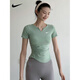 Nike (NIKE) short-sleeved t-shirt women's slim V-neck half-sleeved yoga running fitness Pilates training clothes sports tops official flagship green XL recommended 120-135Jin Jin equals 0.5 kg