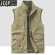 JEEP SPIRIT吉普户外工装钓鱼马甲男春秋季新款多口袋摄影休闲宽松百搭外套 卡其色(677春秋款) XL 建议135-150斤
