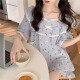 另约2024新款睡衣女夏季棉质短袖田园风碎花少女生甜美夏天薄款家居服 M1283LA 小粉花 蓝色 L