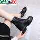卡帝乐鳄鱼（CARTELO）2025夏季新款真皮马丁靴女潮百搭网纱凉靴透气内增高网靴子夏薄款 黑色 内增高款W211 35
