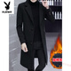 Playboy High-end 2025 Winter Jacket Men's Windbreaker Mid-Length Slim Woolen Coat Men's Woolen Coat Masculine Style 617 Cotton Black Thickened 2XL 140Jin Jin equals 0.5kg -150Jin Jin equals 0.5kg