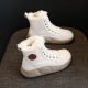 Belle Tread series brand genuine leather snow boots for women with velvet and thickened new autumn and winter warm beige thick sole high top white thick velvet 37