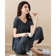 Pyjamas modal pantalon de raccourci à manches à manches courtes à manches courtes minces 2025 NOUVEAUX Vêtements domestiques avec coussinets poitrine pour usure extérieure ym841 rose xxl (adapté à la hauteur 170-175 cm