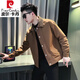 Pierre Cardin (pierre cardin) design stitching jacket men's spring and autumn handsome lapel jacket 2025 new men's autumn short top brown L recommended 115-130 Jin Jin equals 0.5 kg