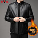 Yalu leather jacket for men, velvet and thickening, middle-aged men's autumn and winter warm business men's stand-up collar daddy coat leather jacket