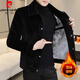 Pierre Cardin 2025 autumn and winter new gold woolen men's jacket woolen woolen velvet thickened lambswool jacket parka clothes magic black XL 125-145Jin Jin equals 0.5 kg