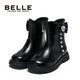 Belle Children's Shoes Winter Children's Velvet Boots Girls Fashion Boots Princess Leather Boots Warm Short Boots Black 35