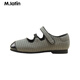 M.Latin/Same style in shopping malls, Maratin children's clothing, children's leather shoes, spring and autumn new style, houndstooth leather shoes for older girls, black plaid, size 33