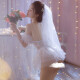 DL 1998胖东来品质【专注高品质】情趣婚纱新娘婚纱战袍床 白色婚纱【头纱+吊带裙+臂环*2+