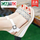 CARTELO 2026 Sommer Neue Perlen Offene Spitze Dicke Sohle Weiche Sohle Casual Keil Damen Sandalen Rutschfeste Echtes Leder High Heel Damen Schuhe Aprikose 36
