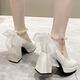 Lieenna dicke einzige kleine Lederschuhe für Frauen mit dicker dicker Absätze Mary Zhen Schuhe für runde Zehen High Heels lieben JK Hochzeit Erwachsene Geschenk Mary Zhen High Heels [Weiß] 36