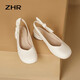 ZHR single sandals for women summer sweet bow single shoes women's fashionable toe thick heel women's shoes Y702 beige 35