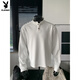 Playboy right shoulder sweatshirt cleanfit high-end pure white henley collar long-sleeved t-shirt men's autumn American style bottoming shirt white custom style M