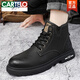 CARTELO Martin Boots Men's Winter New Velvet Leather Casual Work Boots Men's Soft Leather Medium Trendy Leather Boots Brown 40