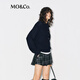 MO&Co. Striped Sweater 2025 Winter New Arrival Merino Sheep Wool Henley Collar Half-Braid Loose Intelligent MBE4SWTT02 Dark Royal Blue XS /155