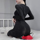 
YESEXING nightclub bent over transparent skirt women's skirt French shiny silk slim dress hip-wrapped short sleeve XL