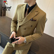 Woodpecker (TUCANO) brown double-breasted suit men's suit British slim men's large size suit three-piece wedding groom's dress trendy dark green (single suit) 50/L (112-125Jin Jin equals 0.5 kg)