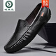 Woodpecker brand men's shoes 2025 summer new youth beanie shoes men's genuine leather British trendy leather shoes men's breathable shoes black metal buckle summer hole 9905 42 feet length 26cm