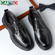 Cartelo British Herren Lederschuhe atmungsaktive Geschäft Formale Schuhe Hand Grip Muster niedrig dicke Sohle Lederschuhe Männer 9905 Schwarz 40
