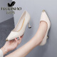 Fuguiniao (FUGUINIAO) stiletto high heels 2024 new brand women's shoes genuine leather professional pointed-toe single shoes women's OL commuter work shoes beige 39