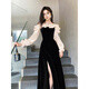 Vestido de noche de banquete de carpintero de carpintería de un hambre de otoño e invierno anfitrión de oro de terciopelo dibujado negro para adultos negro m rojo