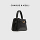 CHARLIE&KELLI CK brand light luxury bag women's bag crocodile pattern Kelly bag women's handheld crossbody bag Valentine's Day birthday gift black Beijing warehouse delivery free brand gift bag