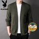 Playboy (PLAYBOY) brand wool knitted cardigan men's sweater autumn new business casual high-end men's lapel sweater jacket black 4XL (recommended 188-208Jin Jin equals 0.5 kg)