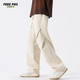 Foss Phil spring and summer pure cotton workwear casual pants men's loose wide-leg breathable paratrooper charge pants FPK27 beige white L