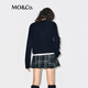 MO&Co. Striped Sweater 2025 Winter New Arrival Merino Sheep Wool Henley Collar Half-Braid Loose Intelligent MBE4SWTT02 Dark Royal Blue XS /155