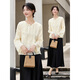 Fanximan new Chinese style chiffon shirt women's new cut flower round neck long-sleeved shirt top apricot M