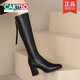 Botas de cuero de cartelo para mujeres 2025 Otoño e invierno Nuevas botas de caballero alto de tacón alto botas de suela blanda alta alta alta 9926 beige 34