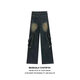 Kefeiwo American High Street Vibe Retro Heavy Industry Old Wäschel Jeans Deconstruction Spleißdesign Gerade Weitbeinhose CLH-T1695 Blau (mit Gürtel) L (empfohlenes Gewicht 110-125 Jin [Jin gleich 0,5 kg]))