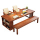 Lijiangxing 2025 new solid wood living room large dining table integrated workbench reading table de-living room large table learning table CR9904# walnut color table + long bench *2 No 180x80x75cm