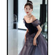Raft core art exam dress music student bel canto French high-end evening girl light luxury party host elegant performance puff sleeve black 9906 M