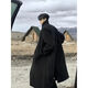 OEMG mid-length woolen coat men's autumn and winter high-end woolen over-the-knee Korean style lazy wind handsome windbreaker jacket black XL recommended 125-140Jin Jin equals 0.5 kg