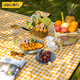 Deli thickened picnic mat outdoor oversized foldable ground mat camping beach tent moisture-proof mat yellow and white grid large
