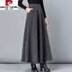 Pierre Cardin's new woolen plaid skirt women's mid-length autumn and winter slimming temperament high-waisted A-line skirt casual long skirt dark gray plaid 2XL