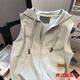 Van Zheshas neue ärmelloses Weste Sweatshirt für den Frühling, Frauen mit Kapuze -Strickjacke für Frauen koreanische Style Reißverschluss Nische Top 841 Grau vertikaler Pferd Clip XL 175