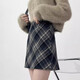 JIOESC Plaid Skirt Slightly Fat MM Short Skirt Autumn and Winter Retro Versatile Women's High Waist A-Line Plaid Hip Skirt Pear Shape Body Blue Gray Plaid Skirt M Recommended weight is about 95-110 Jin Jin is equal to 0.5 kg
