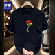 
ROMON short-sleeved T-shirt for men and women couples wear trendy round neck printed T-shirt cotton simple loose versatile half-sleeved top summer white front large picture K1049 single red rose 2XL recommended 160-180Jin [Jin equals 0.5 kg]