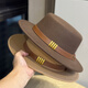 Woodpecker Hepburn style French belt decorated woolen flat top hat female British socialite retro all-match jazz hat khaki color adult 54-60 adjustable